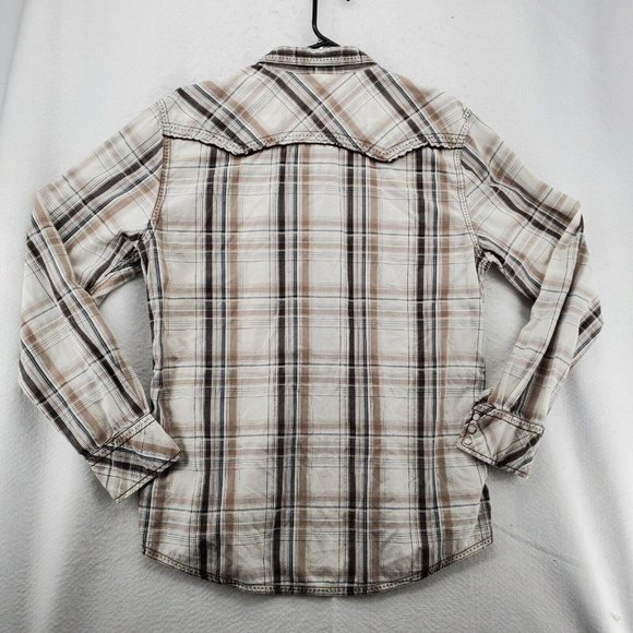 BKE Shirt Men's Long Sleeve Pearl Snap Up Striped Tan White Large*Western - Picture 8 of 12